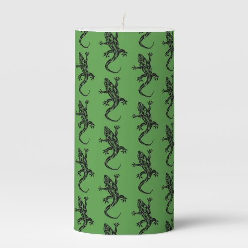 green tribal gecko tattoo pattern pillar candle