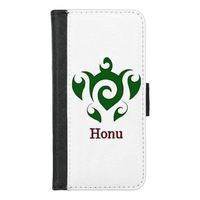 Green Tribal Hawaiian Sea Turtle iPhone Wallet Case (Front)