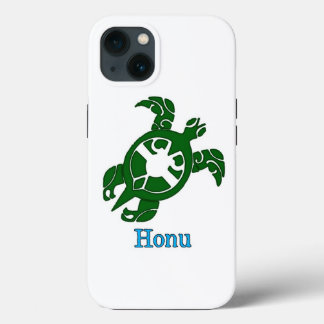 Green Tribal Honu Sea Turtle on White iPhone 13 Case