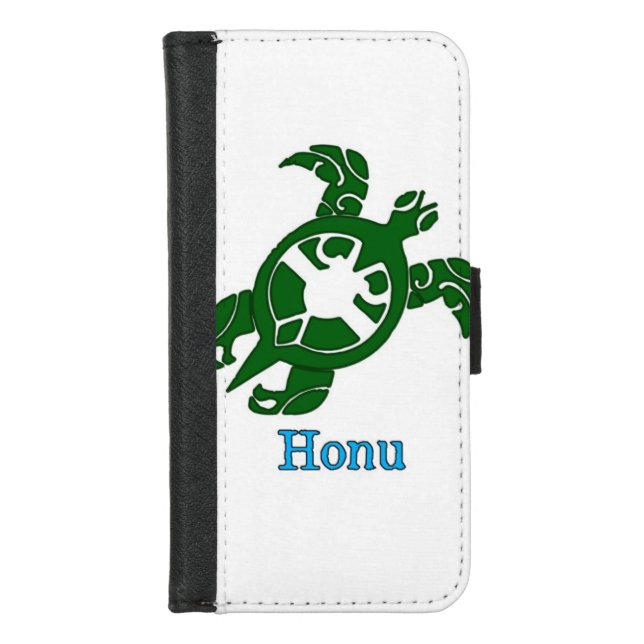 Green Tribal Honu Sea Turtle on White iPhone Wallet Case (Front)