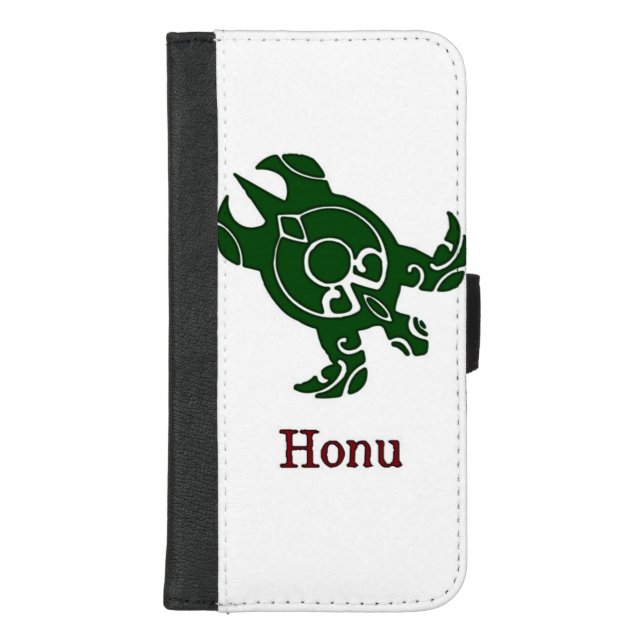 Green Tribal Sea Turtle on White iPhone Wallet Case (Front)