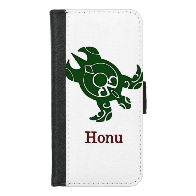 Green Tribal Sea Turtle on White iPhone Wallet Case (Front)