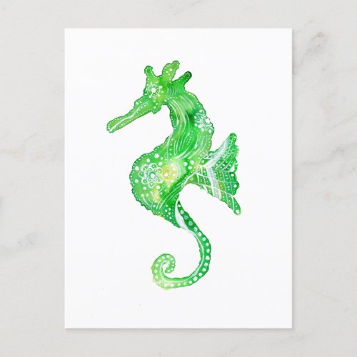 Green Tribal Seahorse Postcard