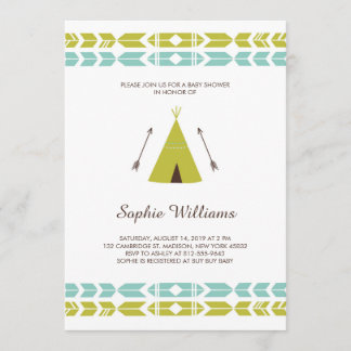 Green Tribal Teepee Baby Shower Invitation