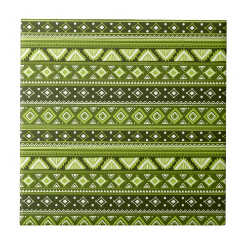 Green tribal vintage ethnic pattern ceramic tile