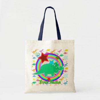 Green Triceratops Dinosaur Gift Bag With Your Name by dinoshop at Zazzle