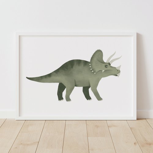 Green Triceratops Dinosaur Kids Room Poster