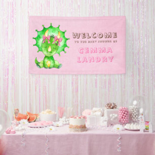 Green Triceratops Girl Baby Shower Welcome  Banner