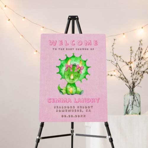 Green Triceratops Girl Baby Shower Welcome Sign
