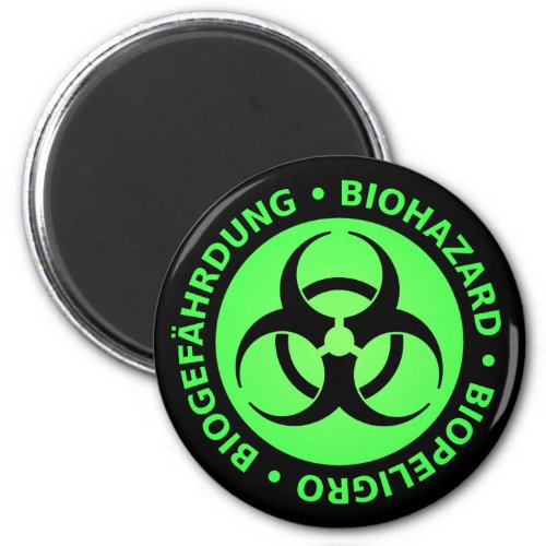 Green Trilingual Biohazard Warning Magnet