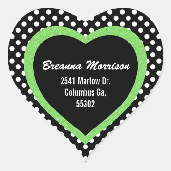 Green Trimmed Polka-dot Heart Address Stickers by SayItNow at Zazzle