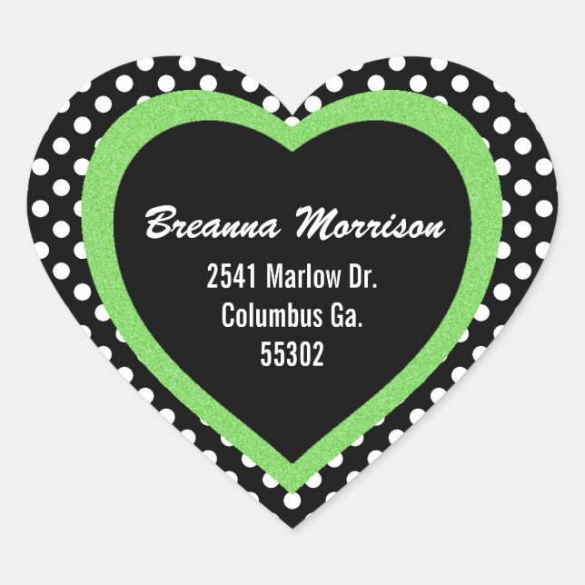 Green Trimmed Polka-dot Heart Address Stickers (Front)