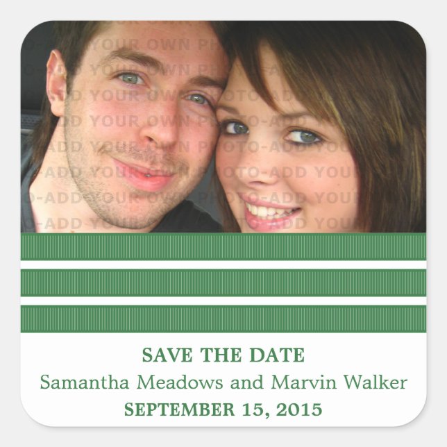 Green Triple Stripe Save the Date Stickers (Front)