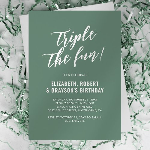 Green Triple The Fun Joint Birthday Party Invitation