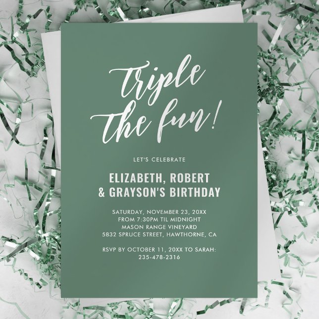Green Triple The Fun Joint Birthday Party Invitation (Creator Uploaded)