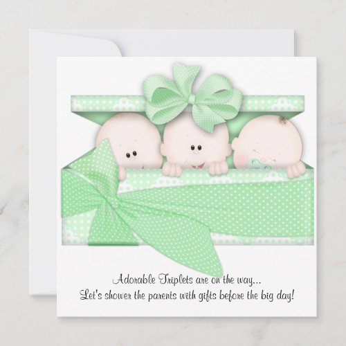 Green Triplet Baby Shower Invitation Announcement