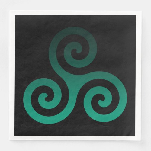 Green Triskele Ancient Celtic Extravagant Black Paper Dinner Napkins