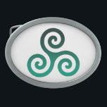 Green Triskele Ancient Celtic Symbol Belt Buckle<br><div class="desc">Green Triskele symbol. The Triskele or Triskelion symbol consists of three interlocked spirals or three arms as if it is moving from its center. This Celtic symbol of movement or action represents the three worlds; the celestial,  physical,  and spiritual.</div>