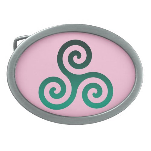 Green Triskele Ancient Celtic Symbol Pastel Pink Belt Buckle
