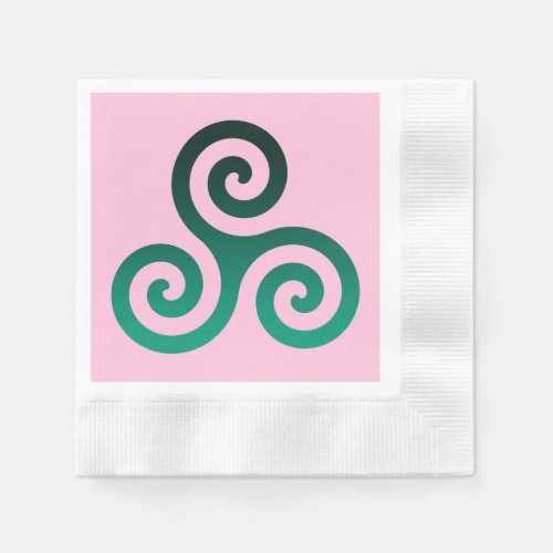 Green Triskele Ancient Celtic Symbol Pastel Pink Napkins