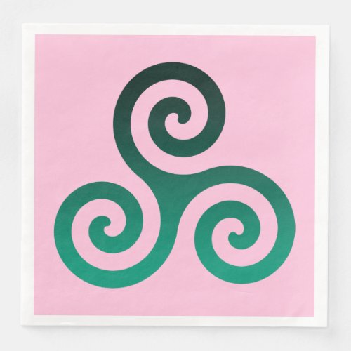Green Triskele Ancient Celtic Symbol Pastel Pink Paper Dinner Napkins