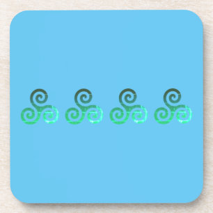 Green Triskele Ancient Celtic Symbol Sky Blue Beverage Coaster