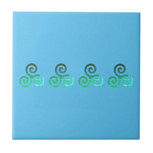 Green Triskele Ancient Celtic Symbol Sky Blue Ceramic Tile