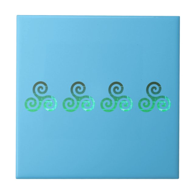 Green Triskele Ancient Celtic Symbol Sky Blue Ceramic Tile (Front)
