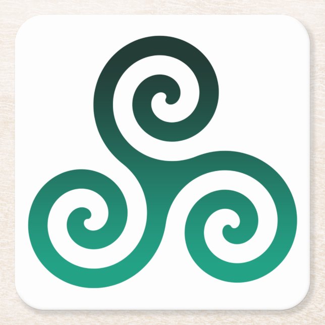 Green Triskele Square Paper Coaster (Front)