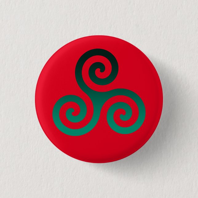 Green Triskele Vivid Red Button (Front)