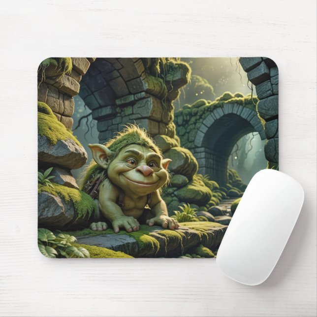 Green Troll Under a Stone Bridge Mouse Pad (With Mouse)