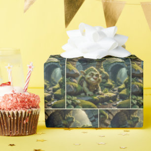 Green Troll Under a Stone Bridge Wrapping Paper