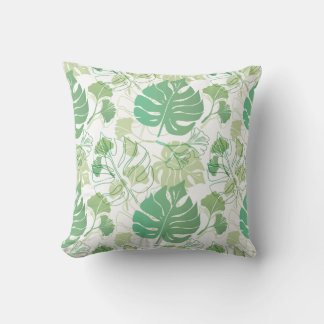 Green tropic pattern with leaves throw pillow