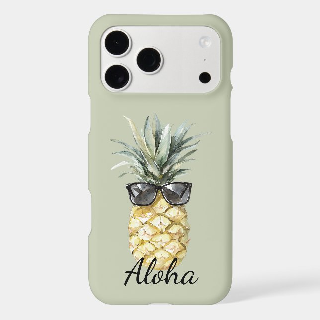 Green Tropical Aloha Pineapple with Sunglasses iPhone Case (Back)