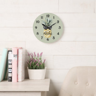 Green Tropical Aloha Pineapple with Sunglasses Large Clock