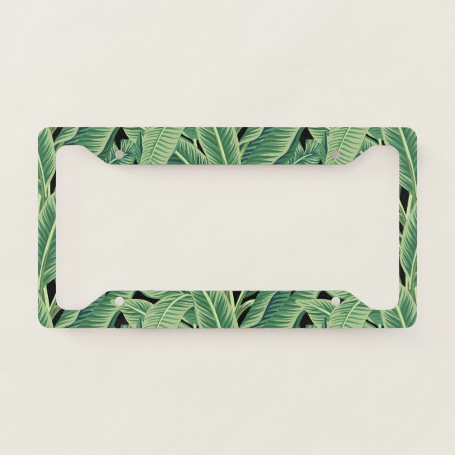 Green Tropical Banana Leaves License Plate Frame (Front)