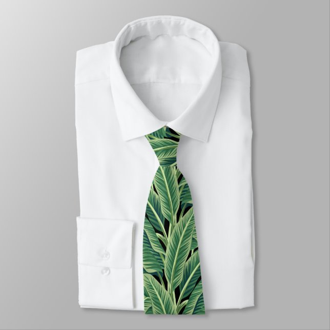 Green Tropical Banana Leaves Neck Tie (Tied)