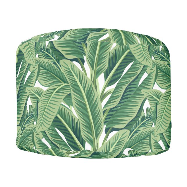 Green Tropical Banana Leaves Pouf (Front)