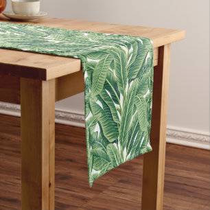 Green Tropical Banana Leaves Short Table Runner