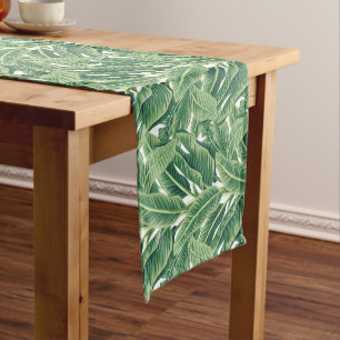 Green Tropical Banana Leaves Short Table Runner