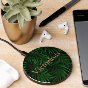 Green Tropical Boho Victorious Quote Inspirational Wireless Charger