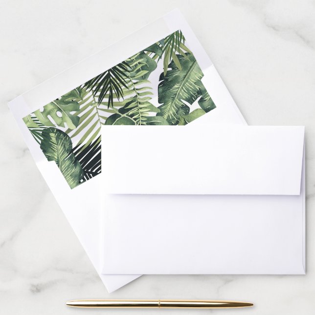 Green Tropical Botanical Greenery Floral Leaves Envelope Liner (Desk)