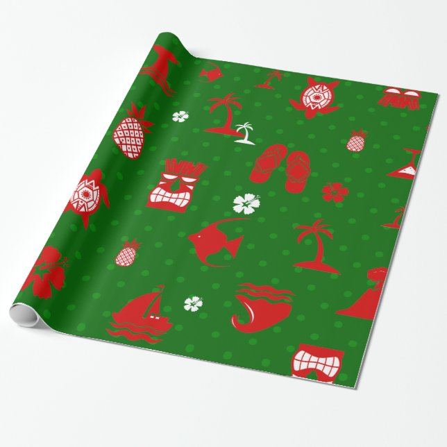 green tropical christmas tiki retro wrapping paper (Unrolled)