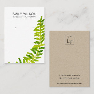 GREEN TROPICAL FERN FAUNA EARRING STUD DISPLAY BUSINESS CARD