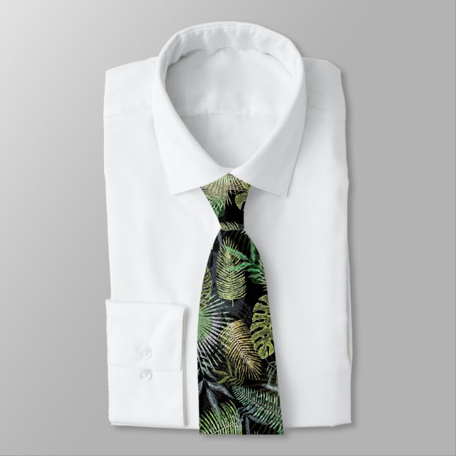 Green Tropical Ferns Neck Tie (Tied)