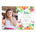 Green | Tropical Flamingo Luau  Photo Birthday Invitation