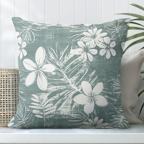 Green Tropical Flowers Throw Pillow