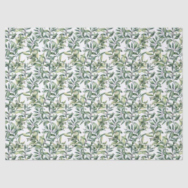 Green Tropical Foliage Leaves Tissue Paper (Front)