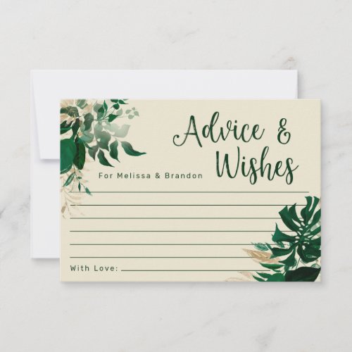 Green Tropical Foliage Newlywed Wishes Advice Card