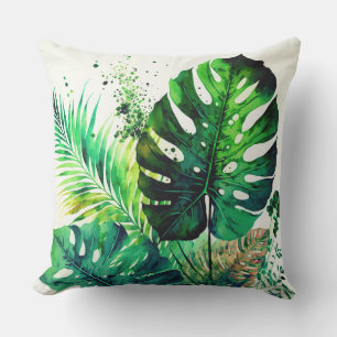 Green Tropical Foliage Outdoor Throw Pillow
